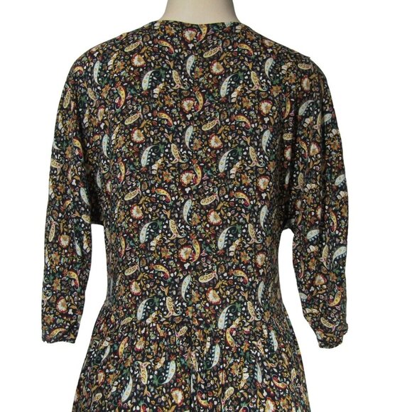 ZARA Button Front XS Paisley Floral Gypsy Boho Whimsigoth Witchy Midi Dress - Picture 7 of 10